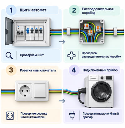 Где может возникнуть короткое замыкание: щит, коробка, розетка, прибор